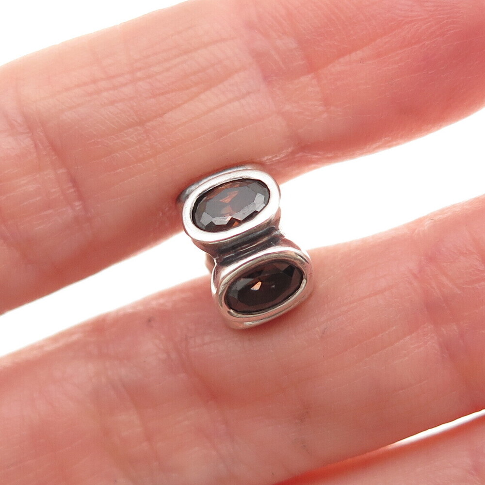 Pandora Moments Sterling Real Smoky Quartz Brown Oval Lights Slide Bead Charm